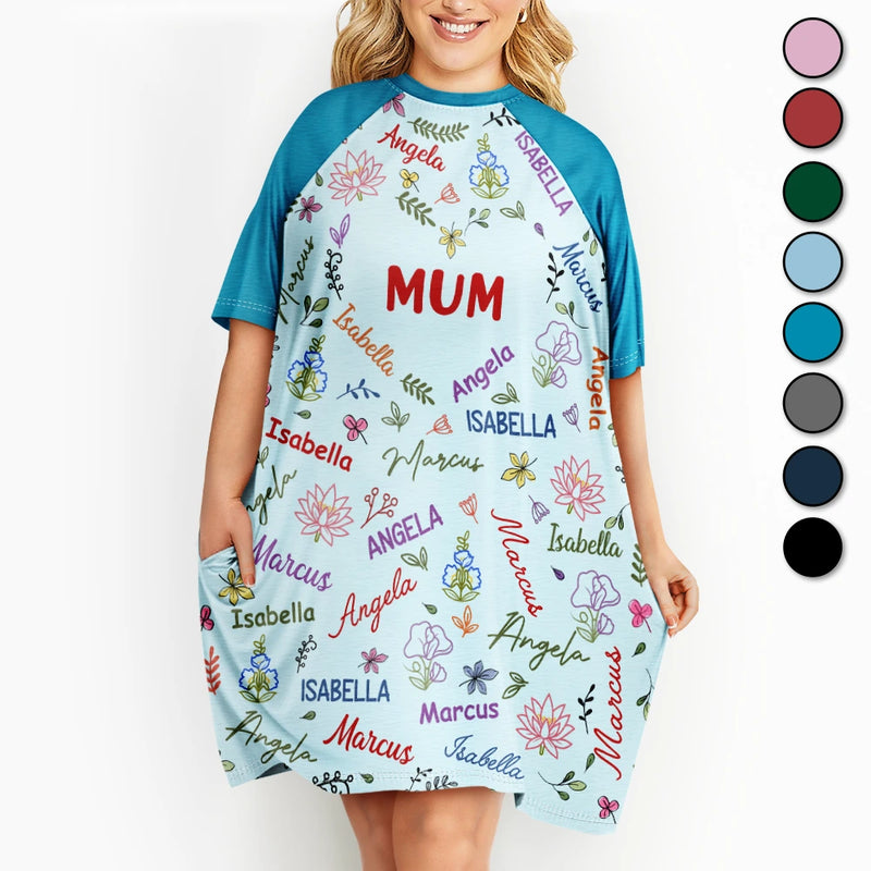 Gift For Grandma,Gift For Mother,Love,Happy - Grandma Mom Birth Flower Blooming In Love - Personalized Women's Sleep Tee