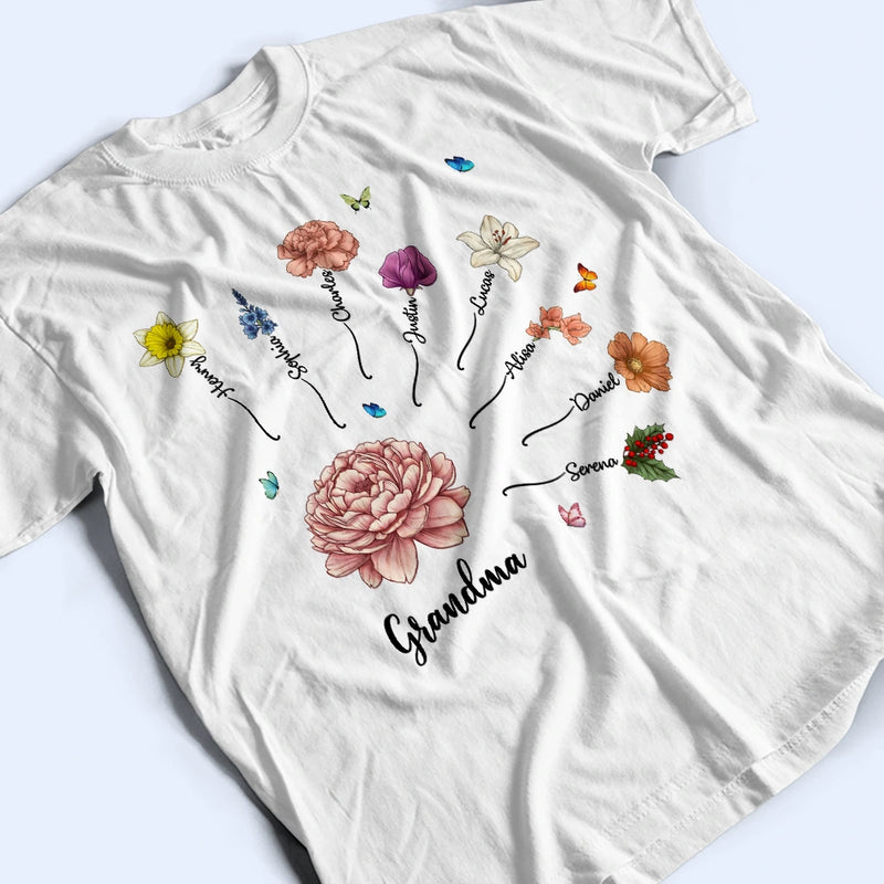 Gift For Grandma,Gift For Mother,Happy - Grandma Mom Birth Month Flower Blooming In Love - Personalized T Shirt