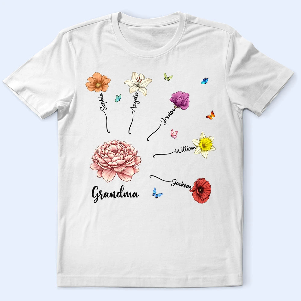 Gift For Grandma,Gift For Mother,Happy - Grandma Mom Birth Month Flower Blooming In Love - Personalized T Shirt