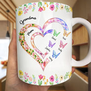 Gift For Grandma,Grandma,Grandkids - Grandma Mom Crystal Hearts - Personalized White Edge-to-Edge Mug