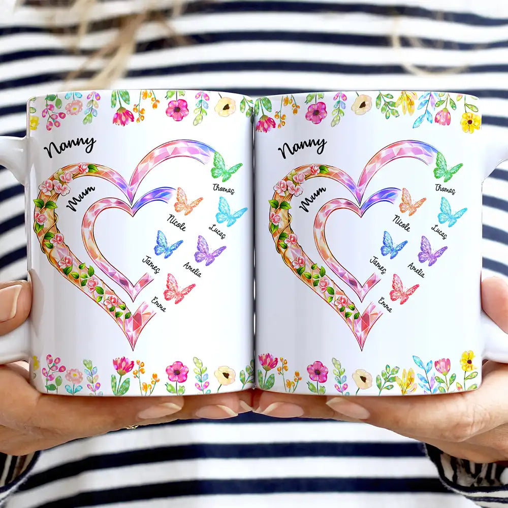 Gift For Grandma,Grandma,Grandkids - Grandma Mom Crystal Hearts - Personalized White Edge-to-Edge Mug