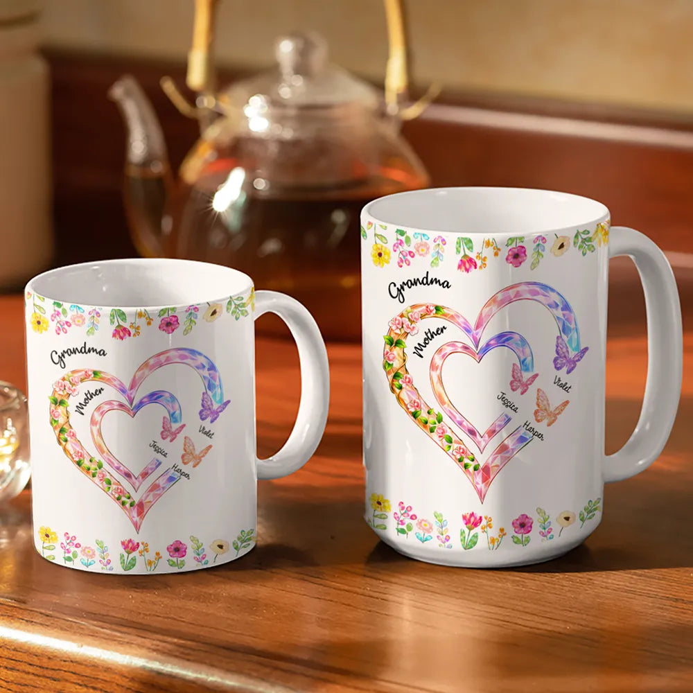 Gift For Grandma,Grandma,Grandkids - Grandma Mom Crystal Hearts - Personalized White Edge-to-Edge Mug