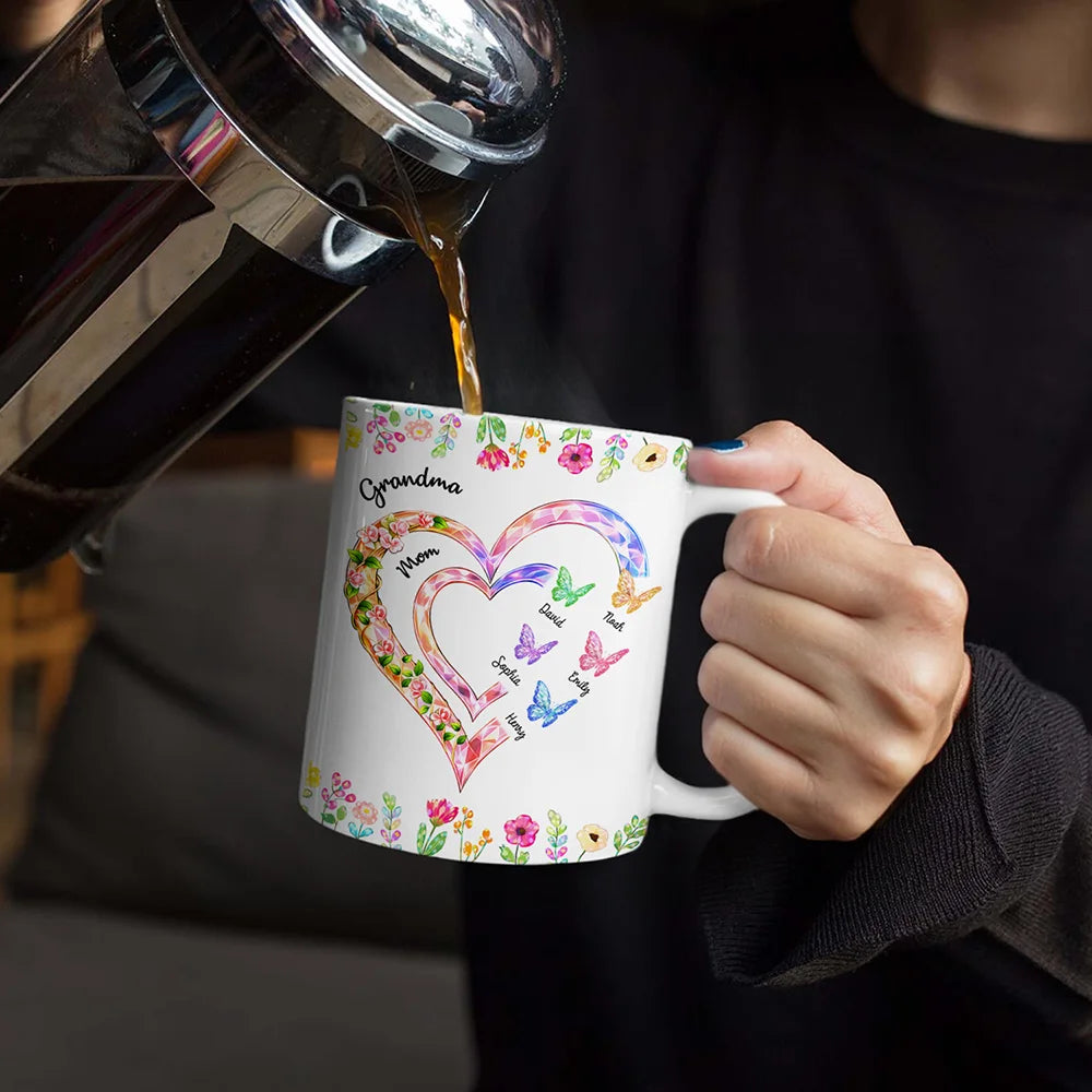 Gift For Grandma,Grandma,Grandkids - Grandma Mom Crystal Hearts - Personalized White Edge-to-Edge Mug
