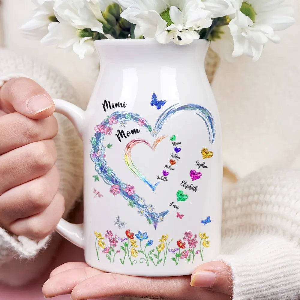 Gift For Wife,Gift For Women,Gift For Mother,Gift For Grandma,Love,Happy - Grandma Mom Crystal Sweathearts - Personalized Ceramic Flower Vase