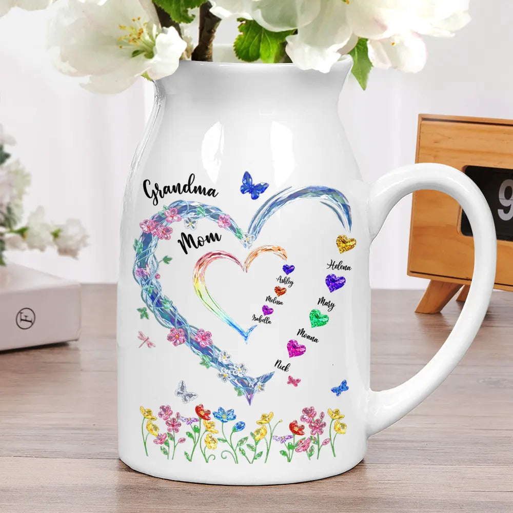 Grandma Mom Crystal Sweathearts - Personalized Ceramic Flower Vase