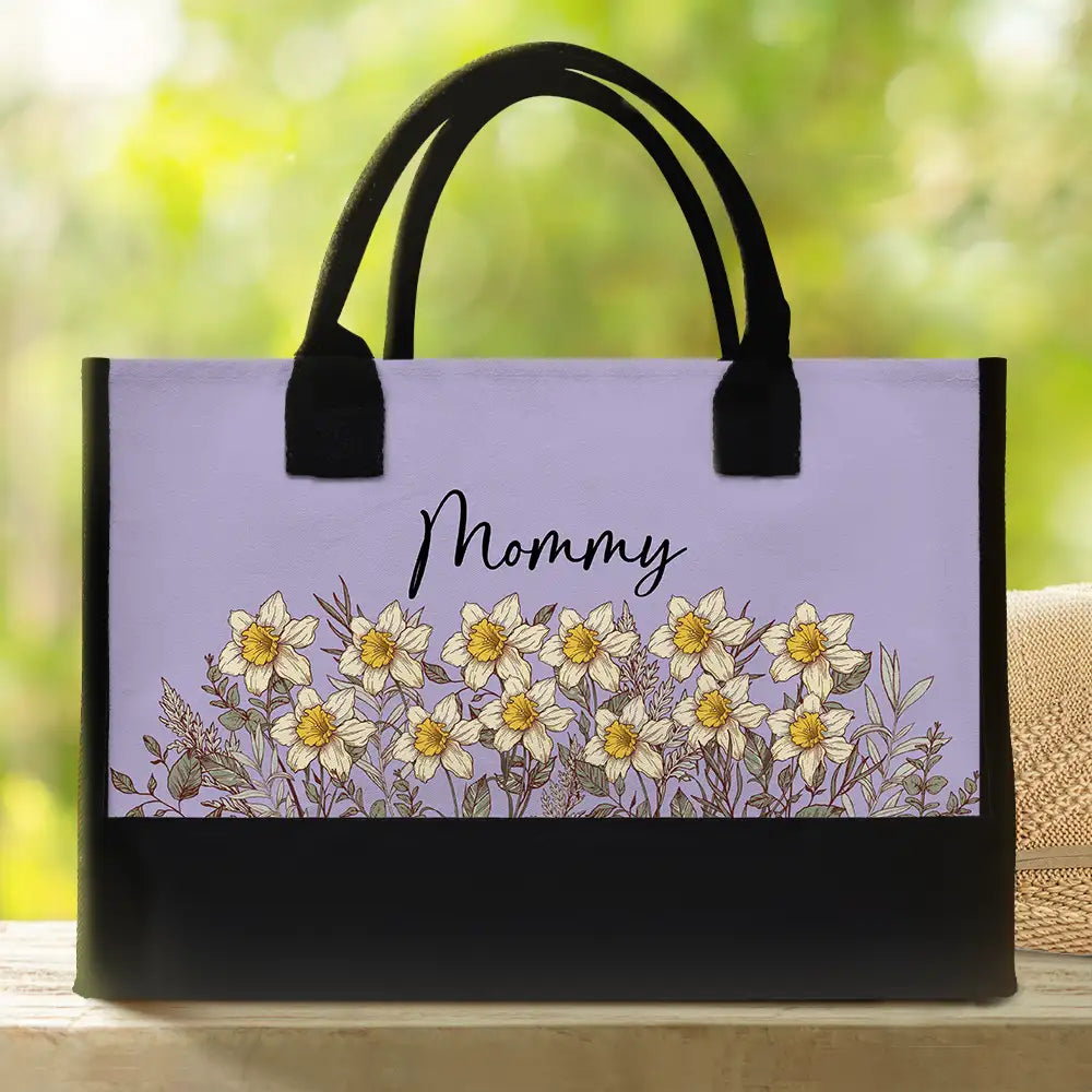 Gift For Grandma,Love,Gift For Mother,Gift For Wife - Grandma Mom Nanny Birth Flower - Personalized Canvas Tote Bag
