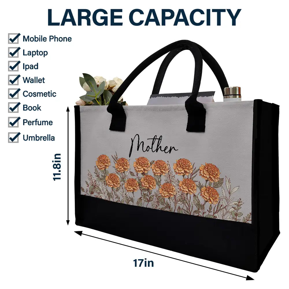 Gift For Grandma,Love,Gift For Mother,Gift For Wife - Grandma Mom Nanny Birth Flower - Personalized Canvas Tote Bag
