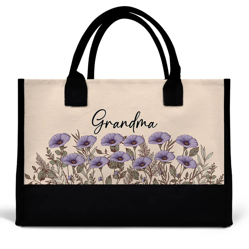 Gift For Grandma,Love,Gift For Mother,Gift For Wife - Grandma Mom Nanny Birth Flower - Personalized Canvas Tote Bag
