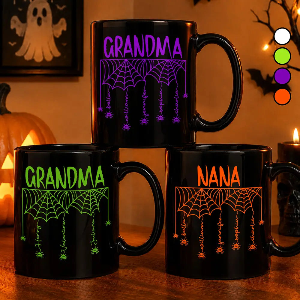 Grandma Spooky Halloween Kid's Name - Personalized Black Mug