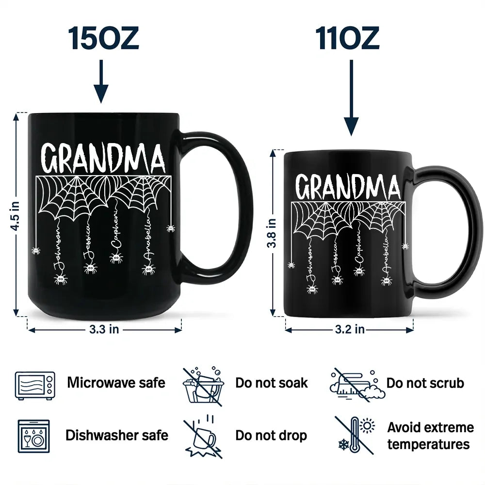 Adorable,Gift For Grandma,Halloween,Icon - Grandma Spooky Halloween Kid's Name - Personalized Black Mug