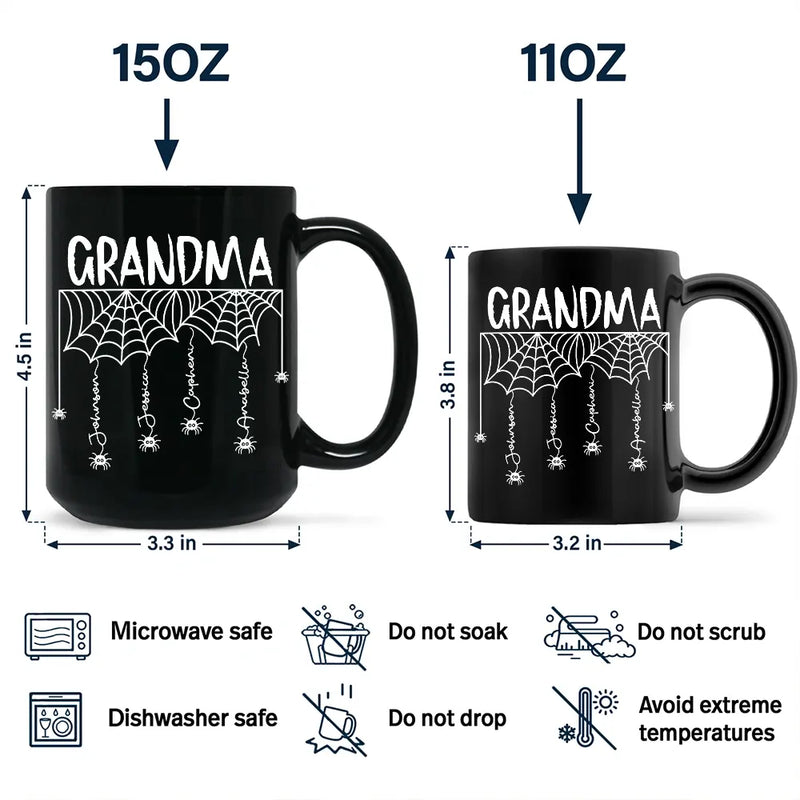 Adorable,Gift For Grandma,Halloween,Icon - Grandma Mom Spooky Kid Name - Personalized Black Mug
