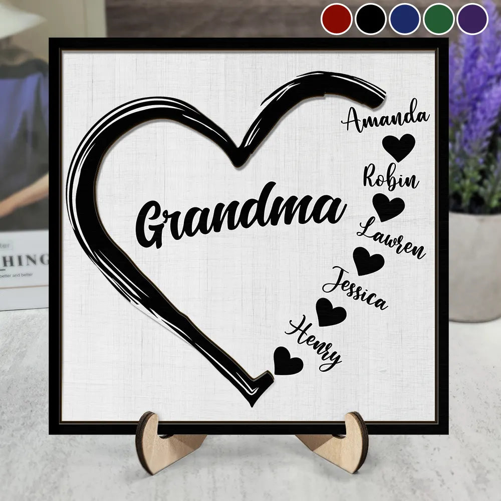 Gift For Mother,Gift For Grandma,Happy - Grandma Mom Sweethearts - Personalized 2-Layered Wooden Plaque With Stand