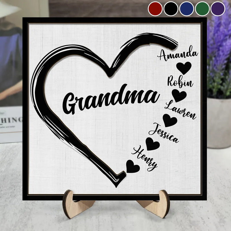 Gift For Mother,Gift For Grandma,Happy - Grandma Mom Sweethearts - Personalized 2-Layered Wooden Plaque With Stand