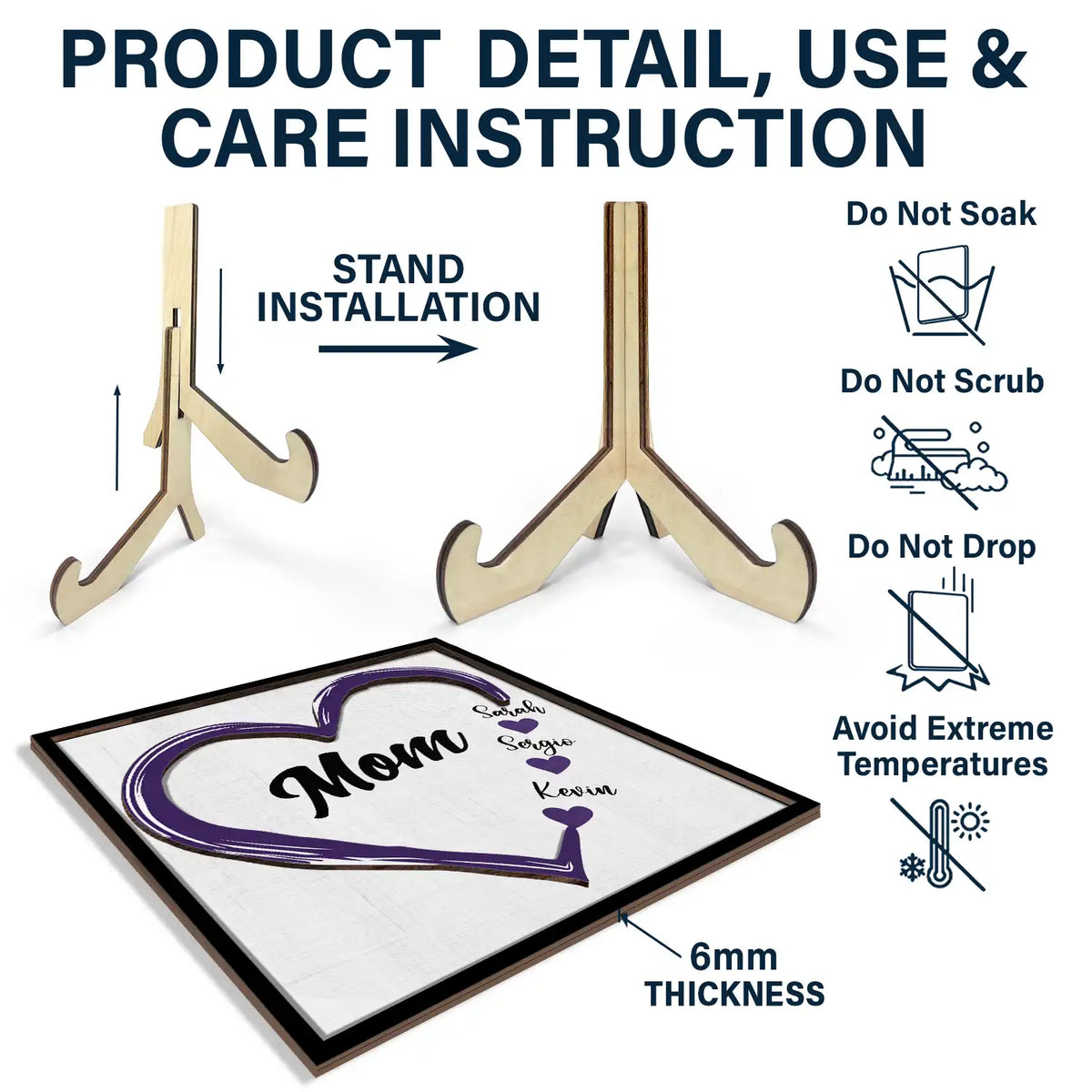 Gift For Mother,Gift For Grandma,Happy - Grandma Mom Sweethearts - Personalized 2-Layered Wooden Plaque With Stand