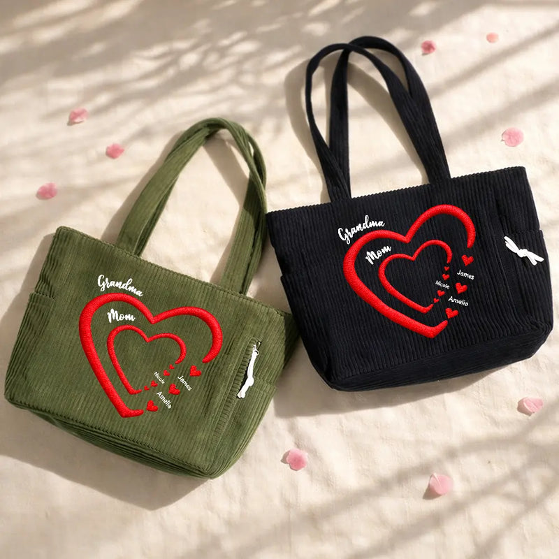 Happy, Gift For Wife, Gift For Yourself, Gift For Women, Gift For Mother, Gift For Grandma - Grandma Mom Sweethearts - Personalized Corduroy Tote Bag