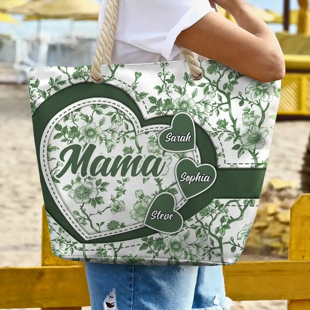 Gift For Mother, Gift For Grandma, Happy - Grandma Mom Toile De Jouy - Personalized Beach Bag