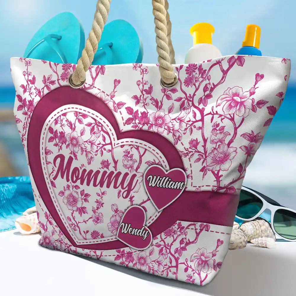 Gift For Mother, Gift For Grandma, Happy - Grandma Mom Toile De Jouy - Personalized Beach Bag