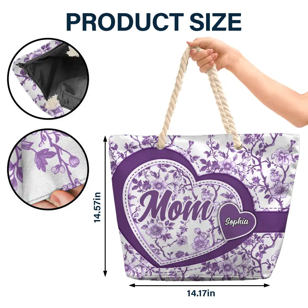 Gift For Mother, Gift For Grandma, Happy - Grandma Mom Toile De Jouy - Personalized Beach Bag