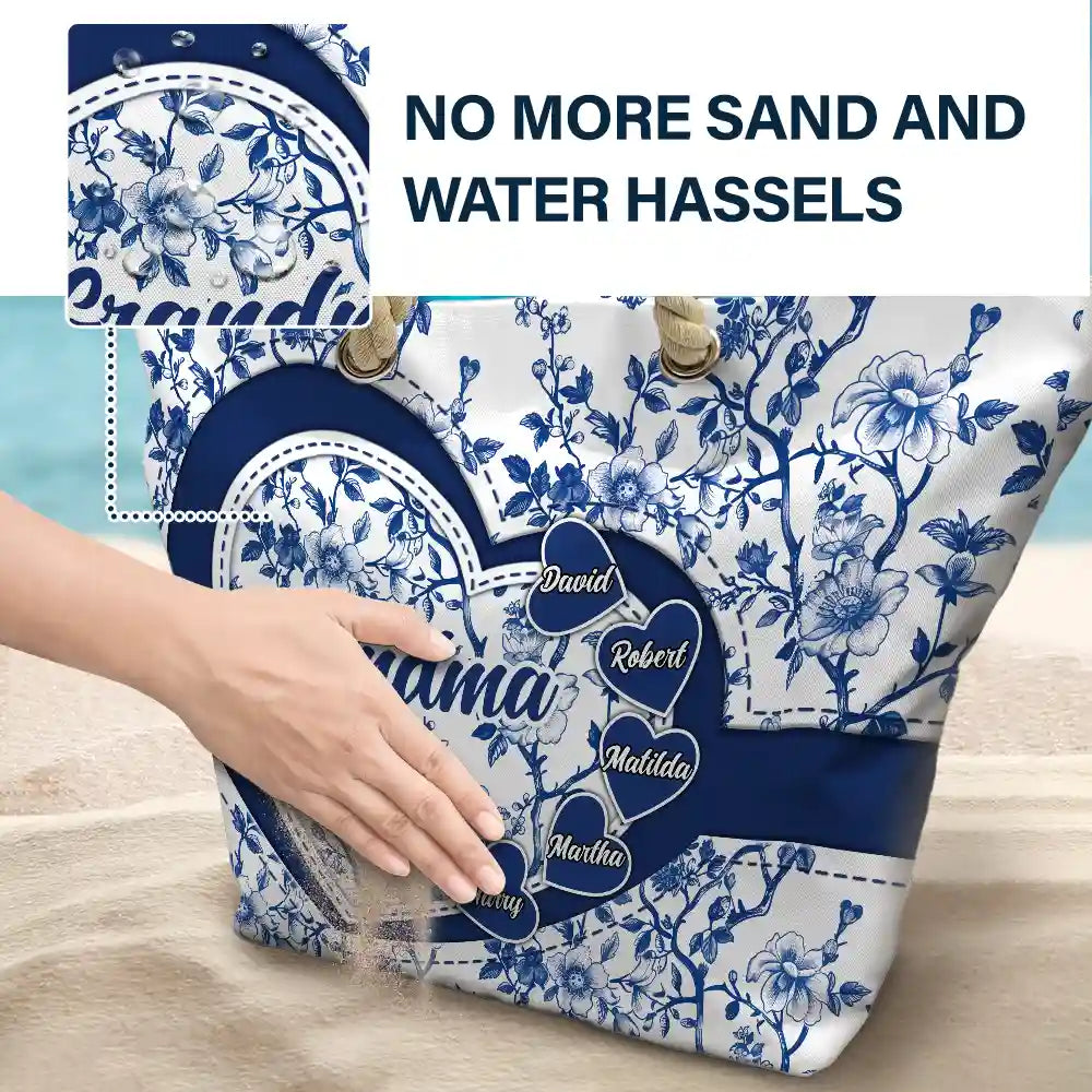 Gift For Mother, Gift For Grandma, Happy - Grandma Mom Toile De Jouy - Personalized Beach Bag