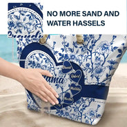 Gift For Mother, Gift For Grandma, Happy - Grandma Mom Toile De Jouy - Personalized Beach Bag