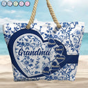Gift For Mother, Gift For Grandma, Happy - Grandma Mom Toile De Jouy - Personalized Beach Bag