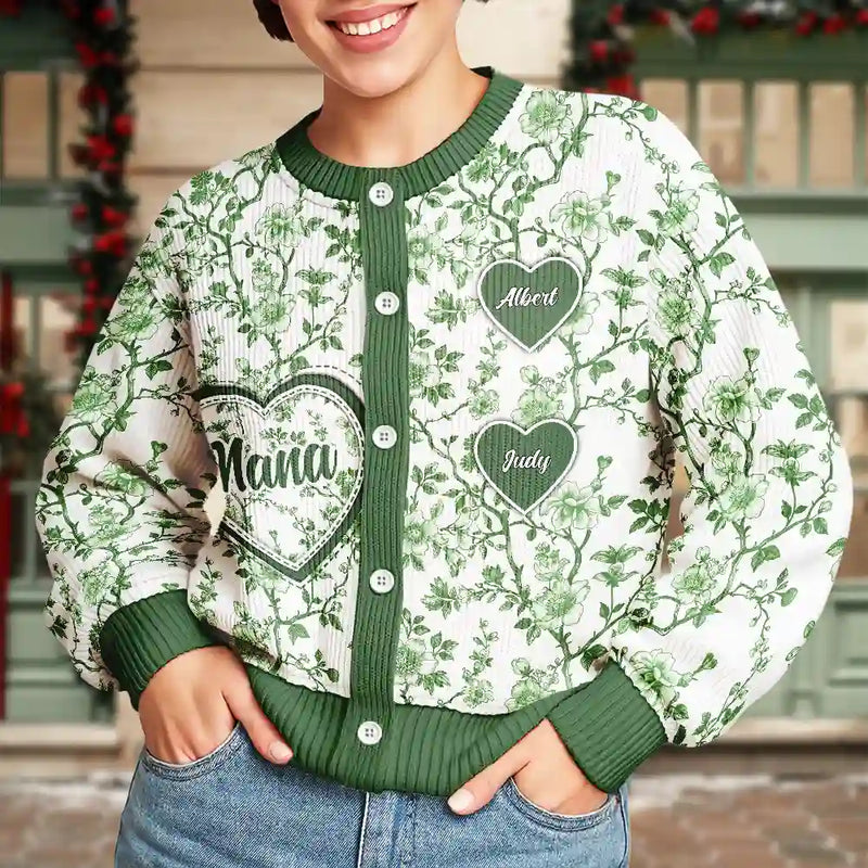 Gift For Mother,Gift For Grandma,Love - Grandma Mom Toile De Jouy - Personalized Cardigan