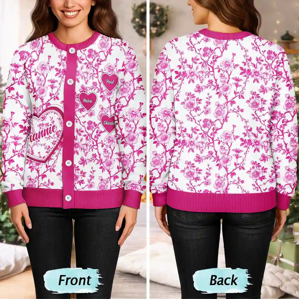 Gift For Mother,Gift For Grandma,Love - Grandma Mom Toile De Jouy - Personalized Cardigan