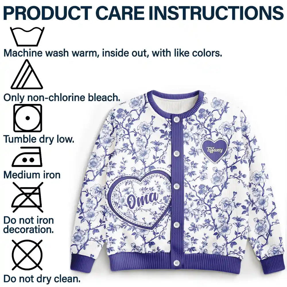 Gift For Mother,Gift For Grandma,Love - Grandma Mom Toile De Jouy - Personalized Cardigan