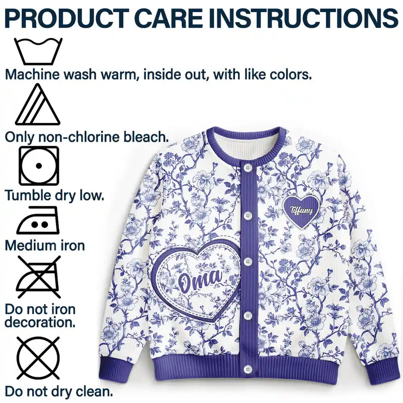 Gift For Mother,Gift For Grandma,Love - Grandma Mom Toile De Jouy - Personalized Cardigan