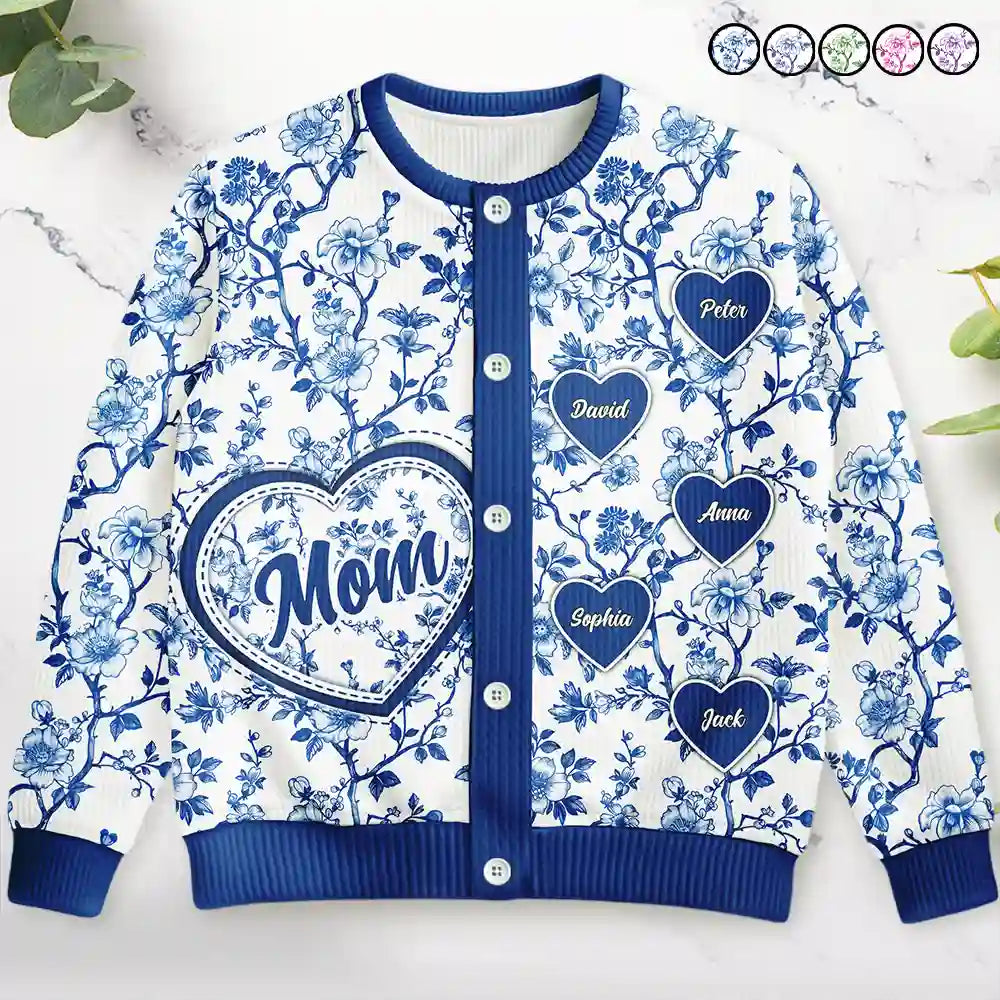 Gift For Mother,Gift For Grandma,Love - Grandma Mom Toile De Jouy - Personalized Cardigan