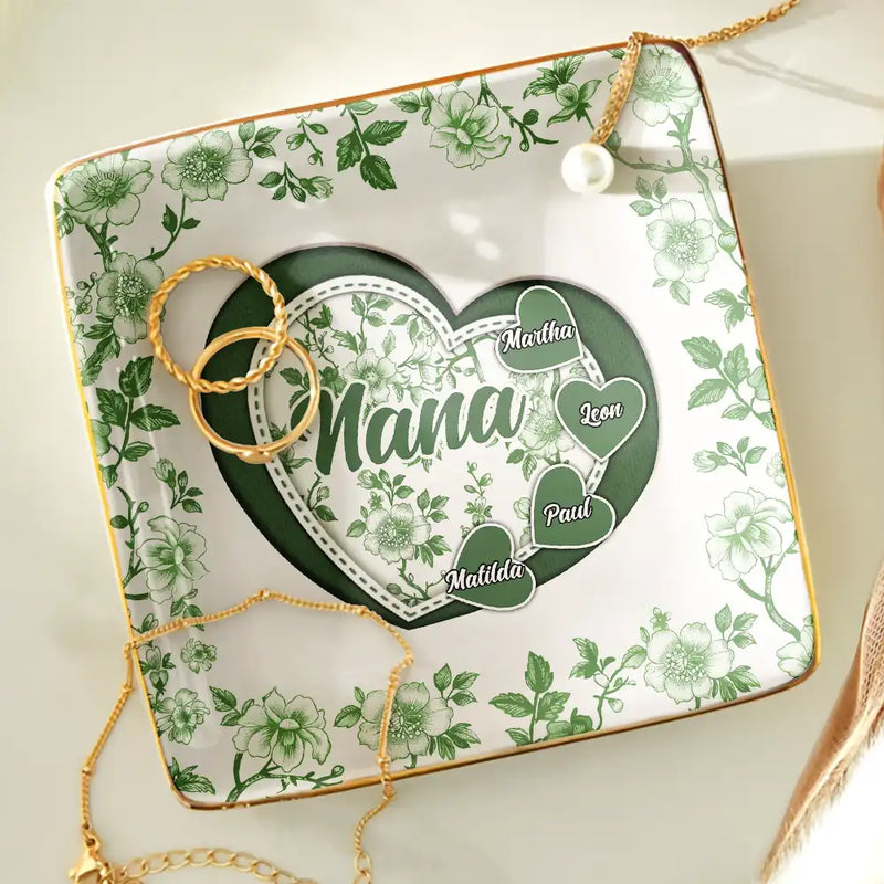 Gift For Mother,Gift For Grandma,Happy - Grandma Mom Toile De Jouy - Personalized Ring Dish