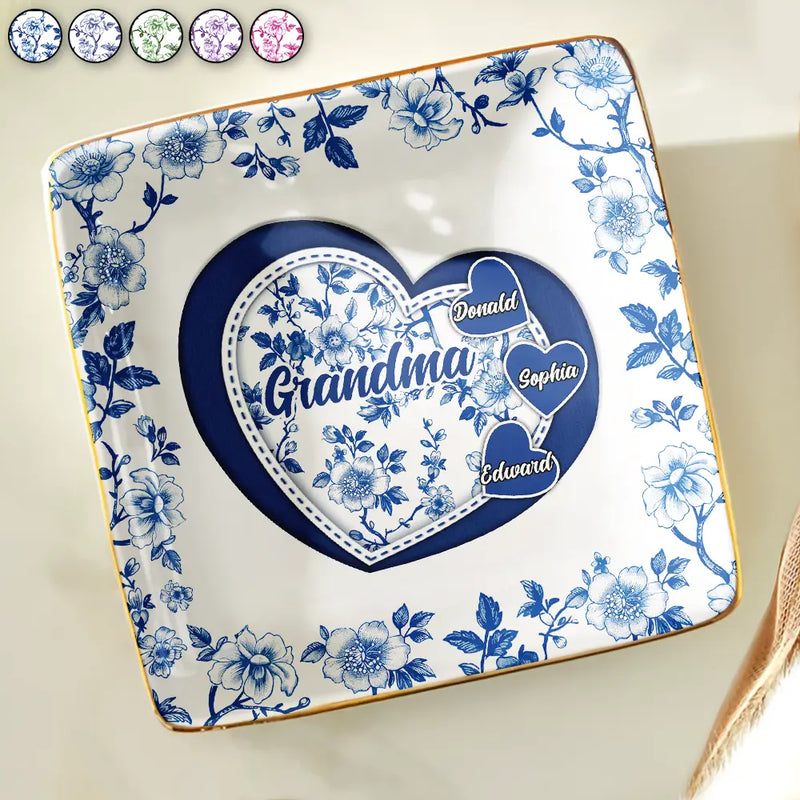 Gift For Mother,Gift For Grandma,Happy - Grandma Mom Toile De Jouy - Personalized Ring Dish