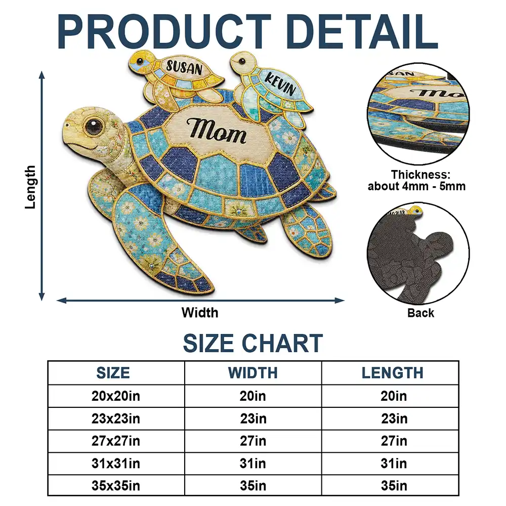 Happy,Gift For Wife,Gift For Yourself,Gift For Women,Gift For Mother,Gift For Grandma - Grandma Mom Turtle Faux Patchwork - Personalized Custom Shaped Doormat