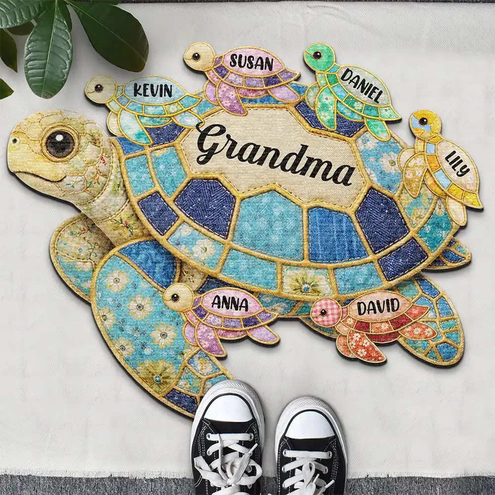 Grandma Mom Turtle Faux Patchwork - Personalized Custom Shaped Doormat ...