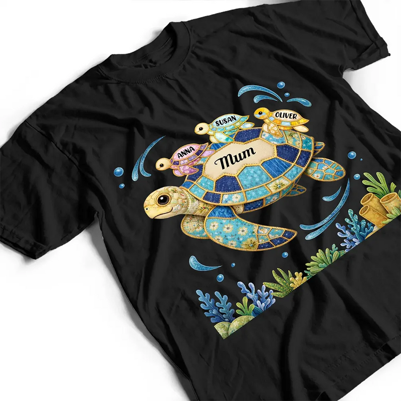 Happy,Gift For Wife,Gift For Yourself,Gift For Women,Gift For Mother,Gift For Grandma - Grandma Mom Turtle Faux Patchwork - Personalized T Shirt