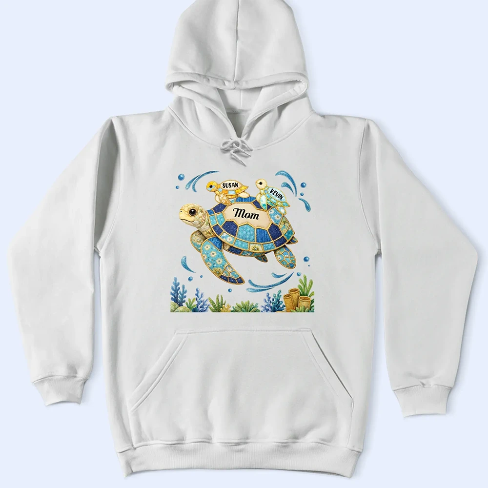 Happy,Gift For Wife,Gift For Yourself,Gift For Women,Gift For Mother,Gift For Grandma - Grandma Mom Turtle Faux Patchwork - Personalized T Shirt