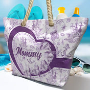 Gift For Grandma, Grandma - Grandkids, Beach - Grandma Mom Turtle Heart Toile - Personalized Beach Bag