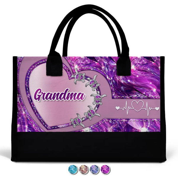 Gift For Grandma,Gift For Mother,Love - Grandma Mom's Little Turtle - Personalized Canvas Tote Bag