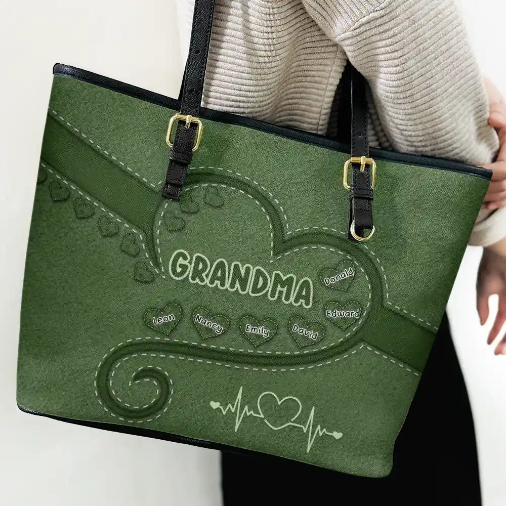 Gift For Grandma,Gift For Mother,Love - Grandma Mom's Sweethearts - Personalized Leather Tote Bag