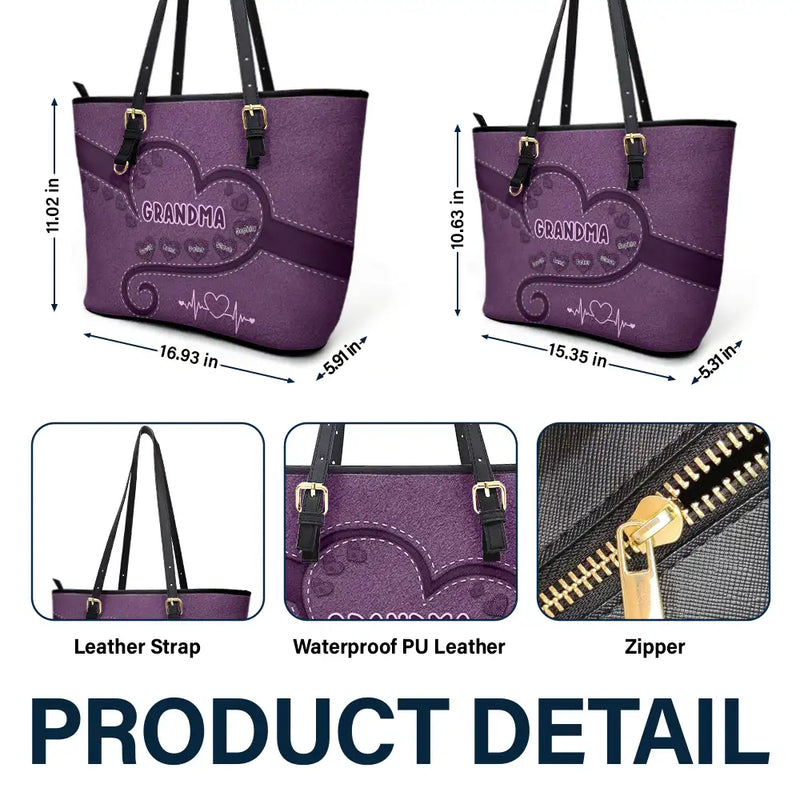 Gift For Grandma,Gift For Mother,Love - Grandma Mom's Sweethearts - Personalized Leather Tote Bag