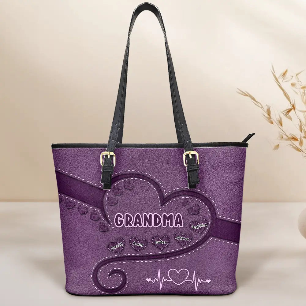 Gift For Grandma,Gift For Mother,Love - Grandma Mom's Sweethearts - Personalized Leather Tote Bag