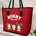 Gift For Mother, Gift For Grandma, Grandma - Grandkids, Happy - Grandma Mommy Since - Personalized Leather Tote Bag
