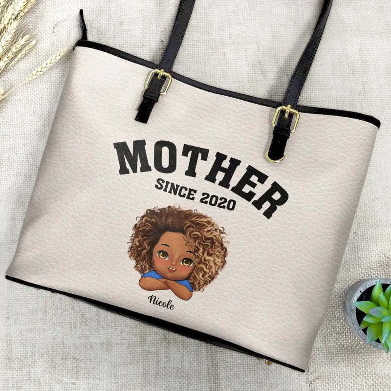 Gift For Mother, Gift For Grandma, Grandma - Grandkids, Happy - Grandma Mommy Since - Personalized Leather Tote Bag
