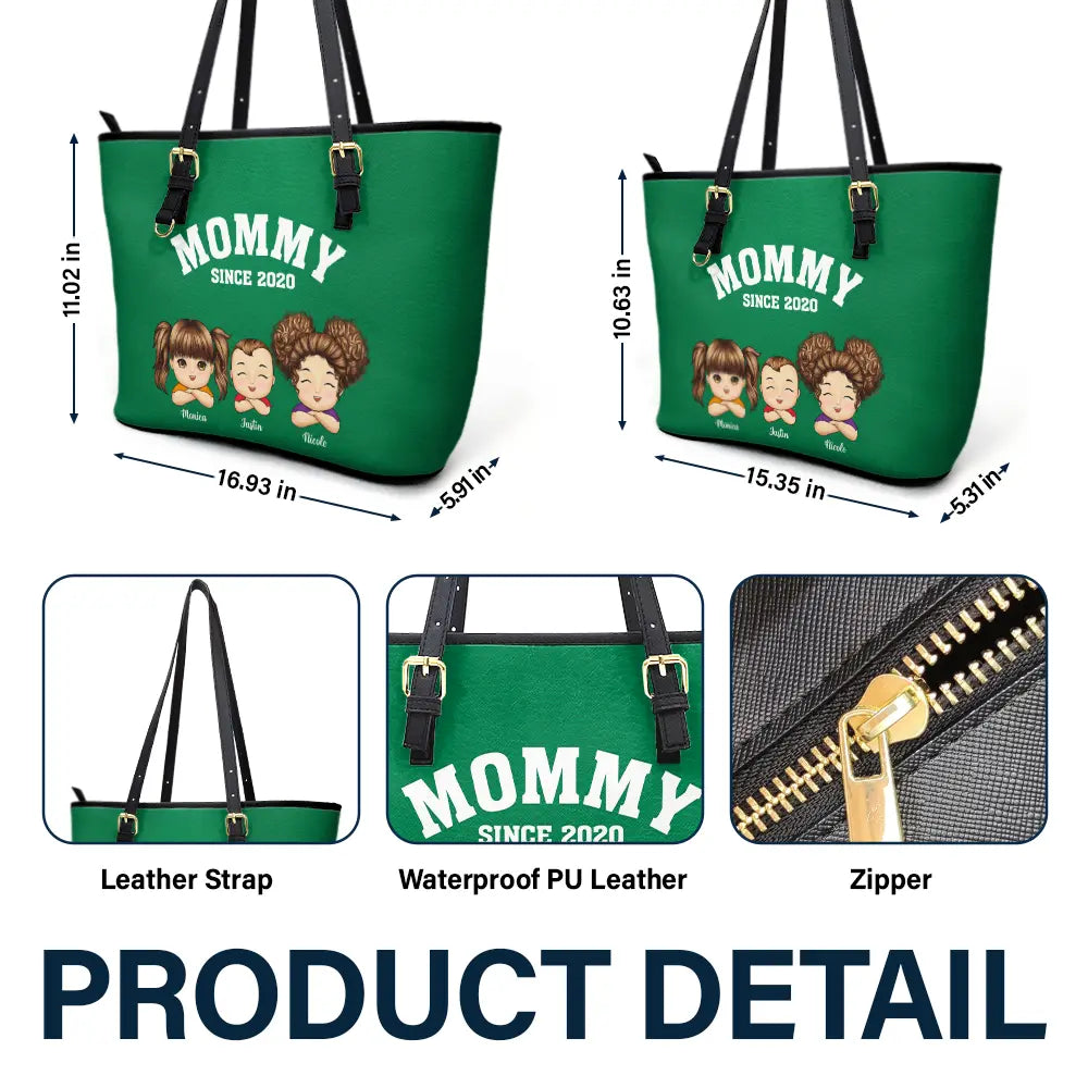 Gift For Mother, Gift For Grandma, Grandma - Grandkids, Happy - Grandma Mommy Since - Personalized Leather Tote Bag