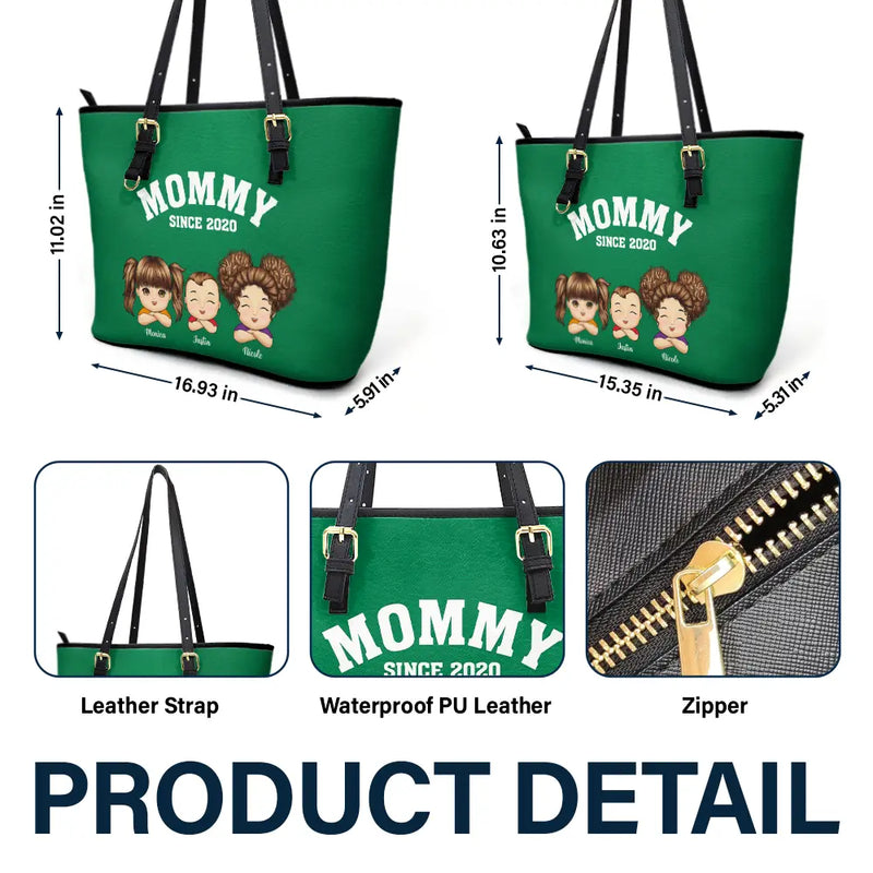 Gift For Mother, Gift For Grandma, Grandma - Grandkids, Happy - Grandma Mommy Since - Personalized Leather Tote Bag