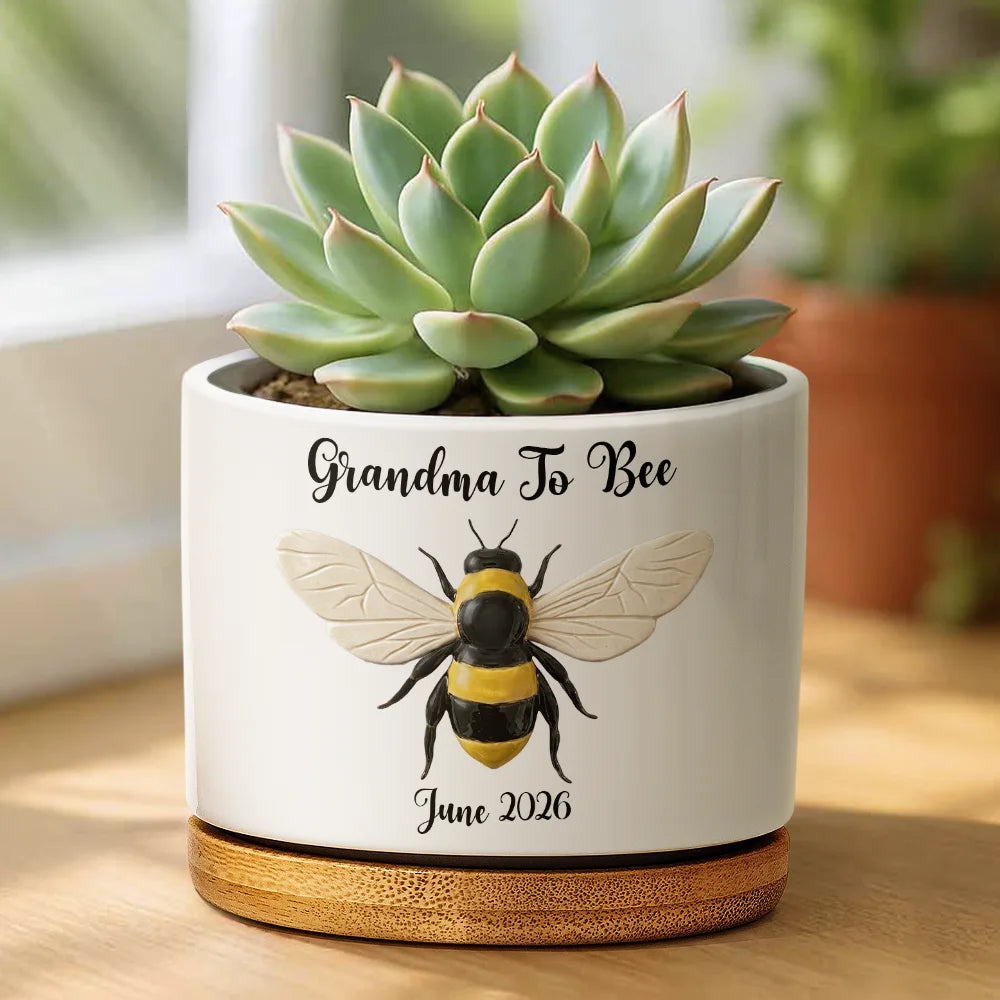 New baby,New Mom,Gift For Grandma,Gift For Mother,Happy - Grandma Mommy To Bee Pregnancy Annoucement - Personalized Ceramic Plant Pot