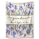 Gift For Grandma,Gift For Mother,Love,Happy - Grandma Mum Birth Flower Watercolor Blooming In Love - Personalized Fleece Blanket, Sherpa Blanket