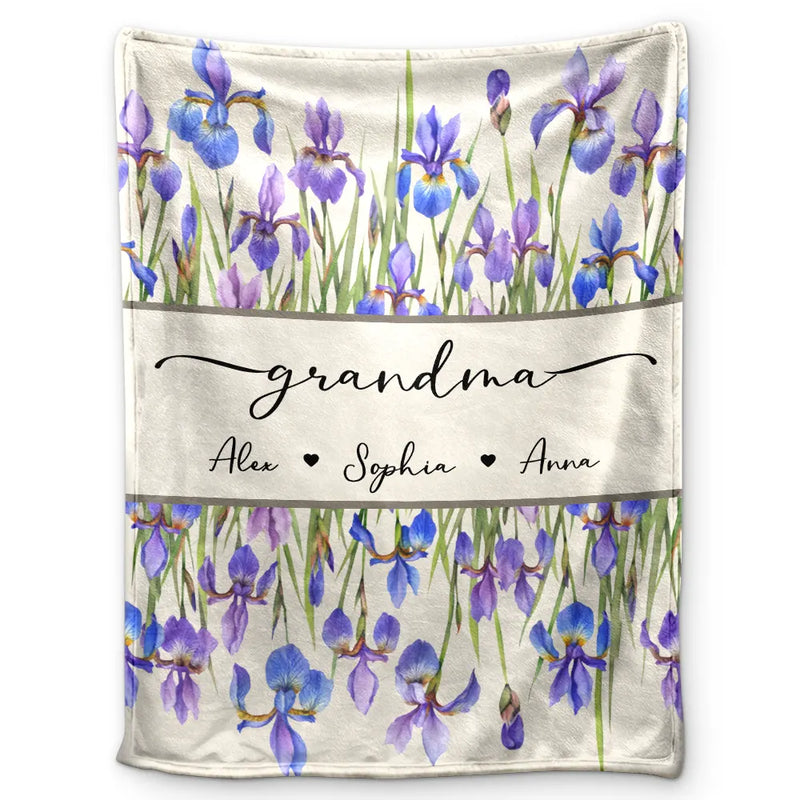 Gift For Grandma,Gift For Mother,Love,Happy - Grandma Mum Birth Flower Watercolor Blooming In Love - Personalized Fleece Blanket, Sherpa Blanket