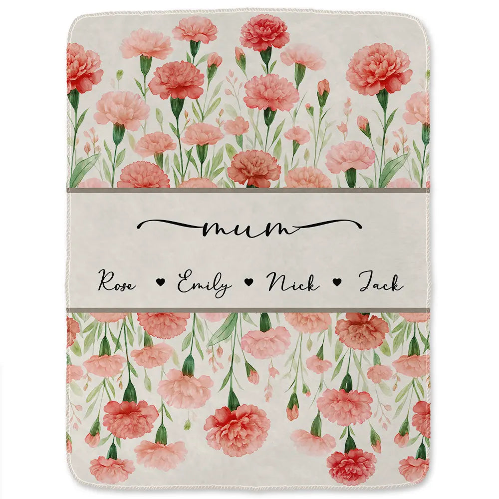 Gift For Grandma,Gift For Mother,Love,Happy - Grandma Mum Birth Flower Watercolor Blooming In Love - Personalized Fleece Blanket, Sherpa Blanket