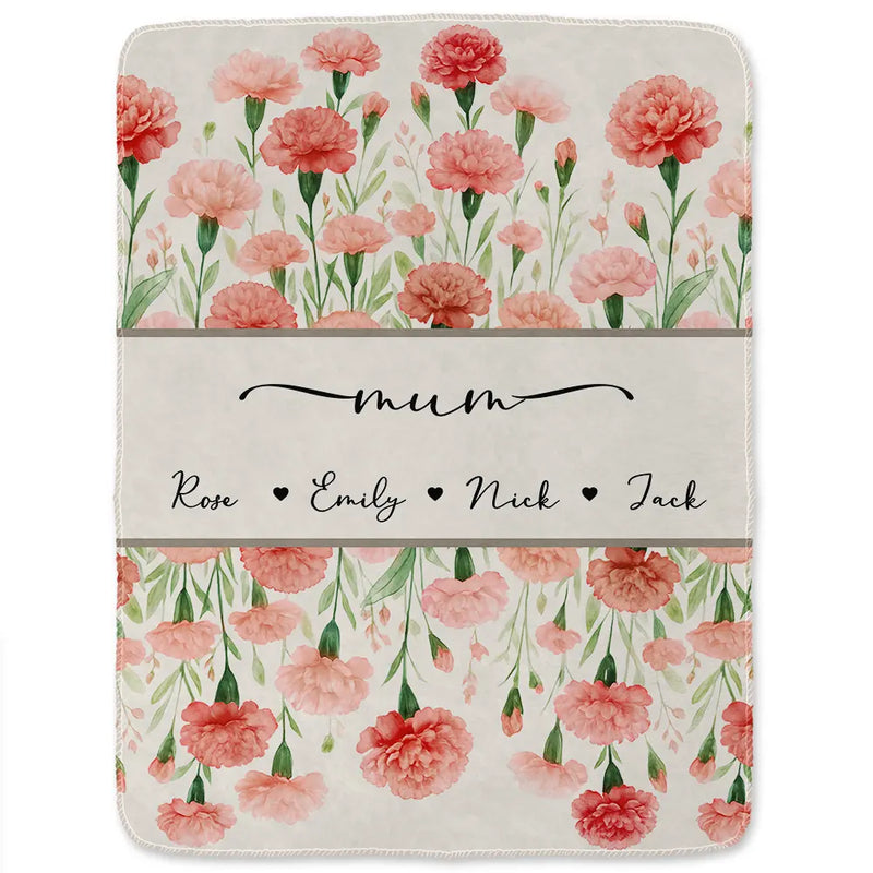 Gift For Grandma,Gift For Mother,Love,Happy - Grandma Mum Birth Flower Watercolor Blooming In Love - Personalized Fleece Blanket, Sherpa Blanket